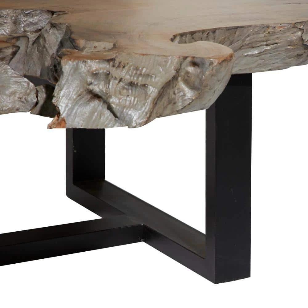 50 in. Brown Round Wood Handmade Live Edge Wood Slab Coffee Table with Black T Stand Base by Litton Lane 12 50 in. Brown Round Wood Handmade Live Edge Wood Slab Coffee Table with Black T Stand Base by Litton Lane - Image 10