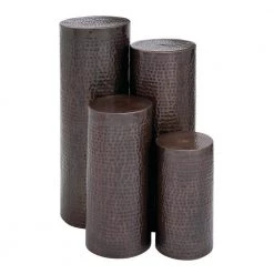 Brown Metal Pillar Style Pedestal Table with Hammered Design (Set of 4) by Litton Lane