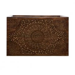 14 in. Brown Rectangle Wood Handmade Intricately Carved Floral End Table with 2-Pieces by Litton Lane -Outlet Litton Lane Store brown litton lane coffee tables 22363 77 1000