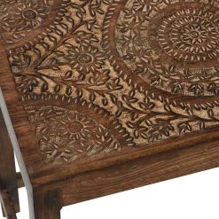 14 in. Brown Rectangle Wood Handmade Intricately Carved Floral End Table with 2-Pieces by Litton Lane -Outlet Litton Lane Store brown litton lane coffee tables 22363 a0 1000