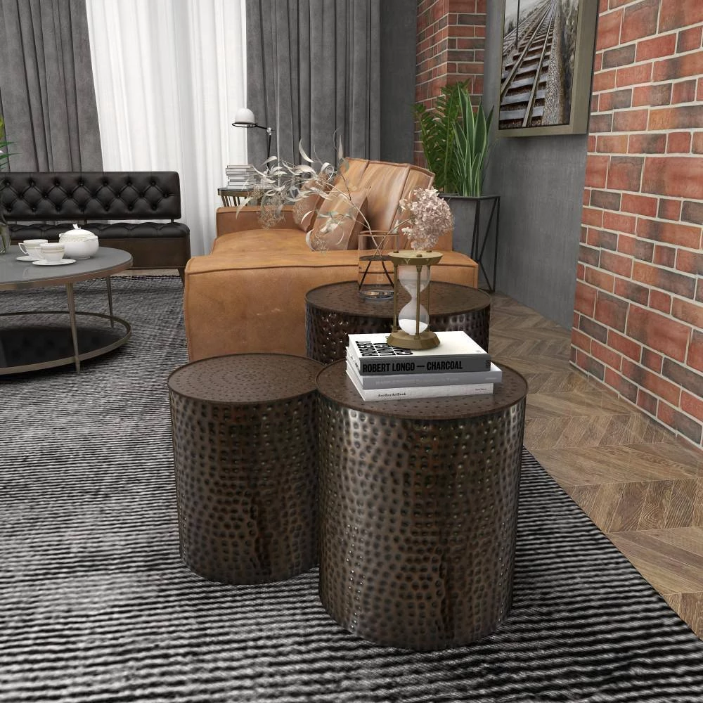 18 in. Brown Cylinder Metal Handmade End Table with Hammered Design 3-Pieces by Litton Lane 9 18 in. Brown Cylinder Metal Handmade End Table with Hammered Design 3-Pieces by Litton Lane - Image 7