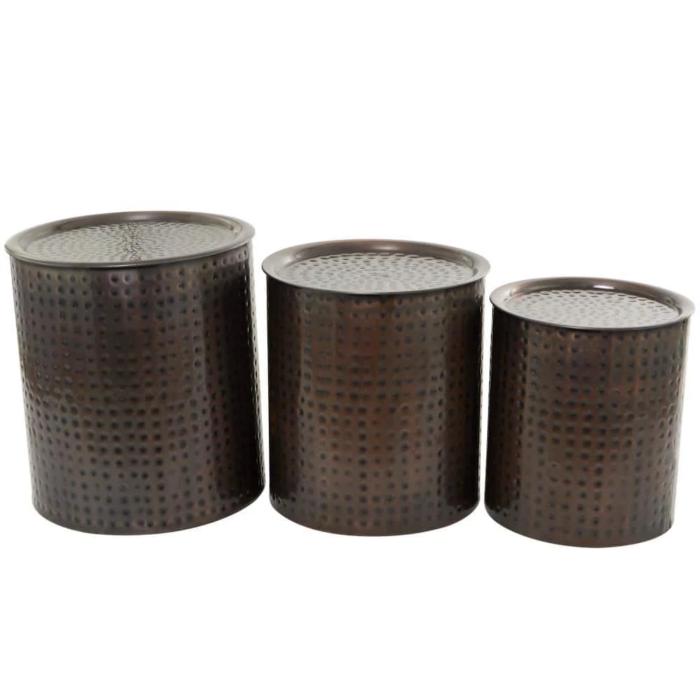 18 in. Brown Cylinder Metal Handmade End Table with Hammered Design 3-Pieces by Litton Lane 3 18 in. Brown Cylinder Metal Handmade End Table with Hammered Design 3-Pieces by Litton Lane