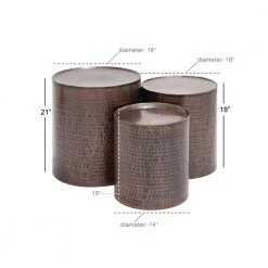 18 in. Brown Cylinder Metal Handmade End Table with Hammered Design 3-Pieces by Litton Lane 15 18 in. Brown Cylinder Metal Handmade End Table with Hammered Design 3-Pieces by Litton Lane -Outlet Litton Lane Store brown litton lane coffee tables 23851 c3 1000