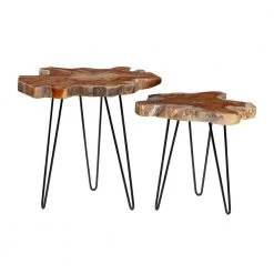 24 in. Brown Round Wood Live Edge Top End Table with Black Metal Hairpin Legs 2-Pieces by Litton Lane -Outlet Litton Lane Store brown litton lane coffee tables 42061 40 1000