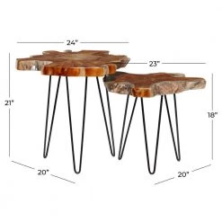 24 in. Brown Round Wood Live Edge Top End Table with Black Metal Hairpin Legs 2-Pieces by Litton Lane -Outlet Litton Lane Store brown litton lane coffee tables 42061 c3 1000
