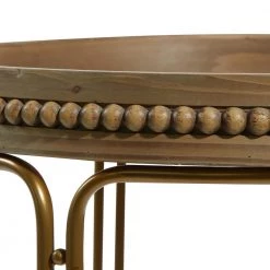 24 in. Brown Round Wood Beaded Nesting End Table with Gold Metal Base 2-Pieces by Litton Lane -Outlet Litton Lane Store brown litton lane coffee tables 92171 44 1000