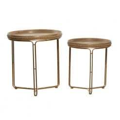 24 in. Brown Round Wood Beaded Nesting End Table with Gold Metal Base 2-Pieces by Litton Lane -Outlet Litton Lane Store brown litton lane coffee tables 92171 c3 1000