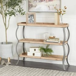 33 In. Brown Metal Rustic Console Table by Litton Lane -Outlet Litton Lane Store brown litton lane console tables 040732 31 1000