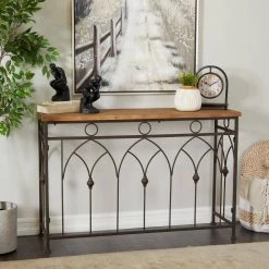 31 in. Brown Metal Farmhouse Console Table by Litton Lane -Outlet Litton Lane Store brown litton lane console tables 042385 31 1000