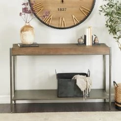 32 in. Brown Metal Industrial Console Table by Litton Lane 17 32 in. Brown Metal Industrial Console Table by Litton Lane -Outlet Litton Lane Store brown litton lane console tables 042393 31 1000