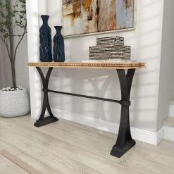 51 in. Brown Rectangle Metal Industrial Console Table by Litton Lane 20 51 in. Brown Rectangle Metal Industrial Console Table by Litton Lane -Outlet Litton Lane Store brown litton lane console tables 16404 44 1000