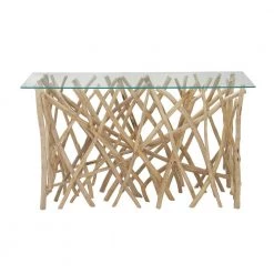51 in. Brown Rectangle Teak Contemporary Console Table by Litton Lane