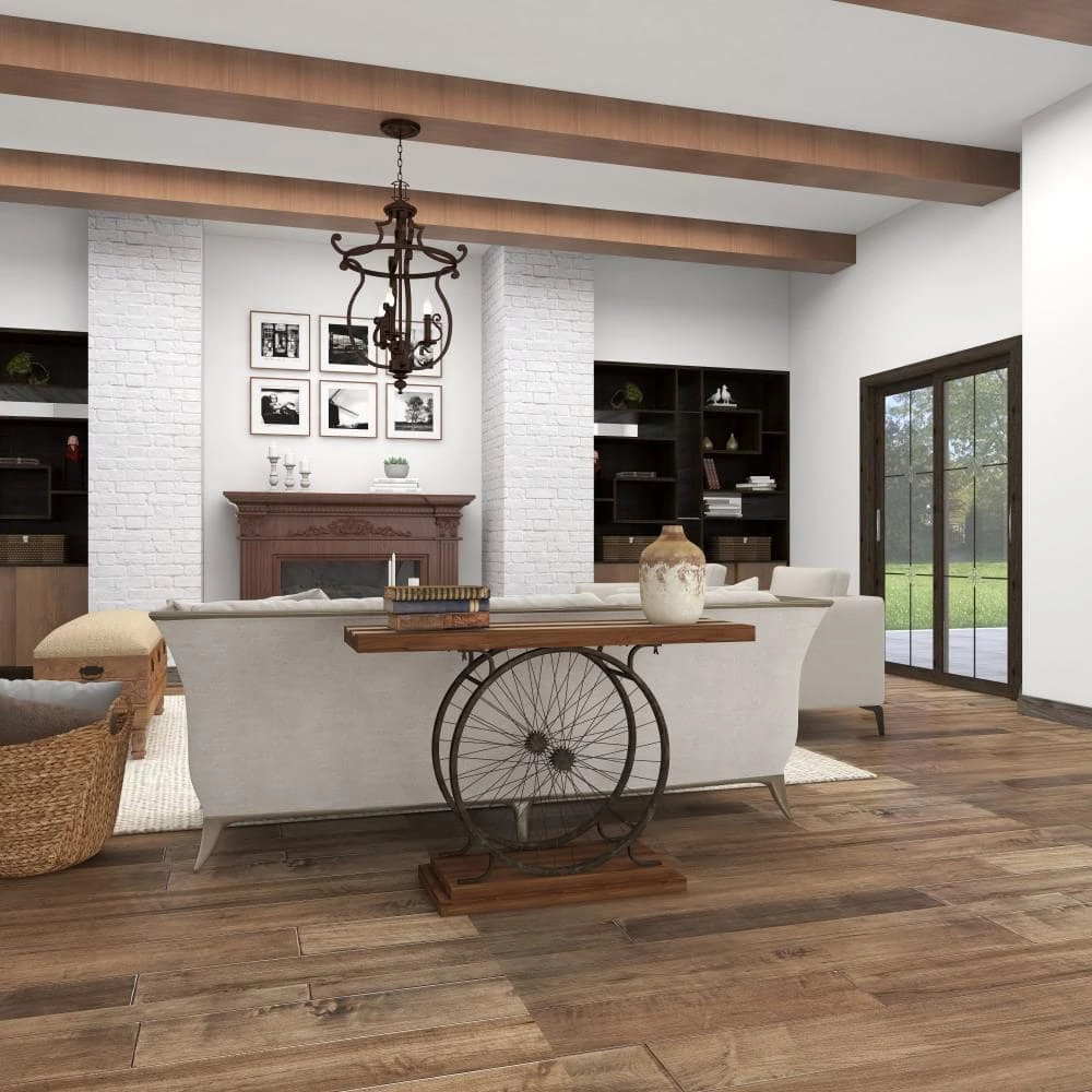 39 in. Brown Rectangle Wood Wide Slatted Top Bike Console Table with Dual Wheel Frame and Tiered Base by Litton Lane 12 39 in. Brown Rectangle Wood Wide Slatted Top Bike Console Table with Dual Wheel Frame and Tiered Base by Litton Lane - Image 10