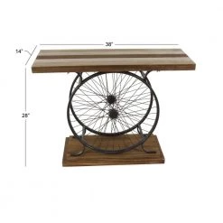 39 in. Brown Rectangle Wood Wide Slatted Top Bike Console Table with Dual Wheel Frame and Tiered Base by Litton Lane 26 39 in. Brown Rectangle Wood Wide Slatted Top Bike Console Table with Dual Wheel Frame and Tiered Base by Litton Lane -Outlet Litton Lane Store brown litton lane console tables 59444 76 1000