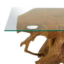 54 in. Brown Rectangle Teak Wood Handmade Live Edge Tree Stump Console Table with Clear Glass Top by Litton Lane -Outlet Litton Lane Store brown litton lane console tables 75570 44 1000