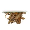 54 in. Brown Rectangle Teak Wood Handmade Live Edge Tree Stump Console Table with Clear Glass Top by Litton Lane -Outlet Litton Lane Store brown litton lane console tables 75570 64 1000