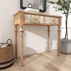 36 in. Brown Rectangle Wood Farmhouse Console Table by Litton Lane -Outlet Litton Lane Store brown litton lane console tables 92162 1f 1000