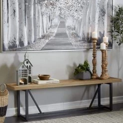 Brown Wood Industrial Bench 65 in. x 14 in. x 18 in. by Litton Lane -Outlet Litton Lane Store brown litton lane dining benches 042740 31 1000