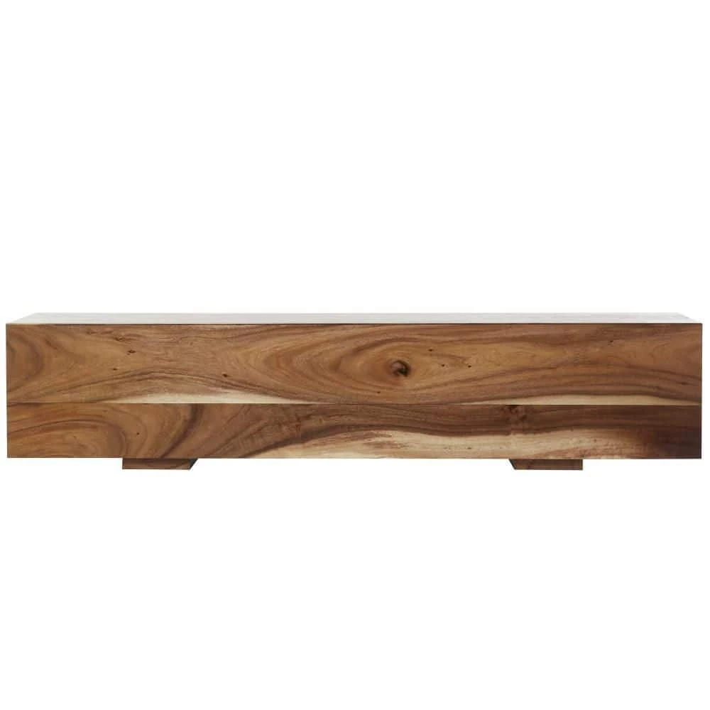 Brown Wood Contemporary Block Bench 15 in. x 71 in. x 16 in. by Litton Lane 3 Brown Wood Contemporary Block Bench 15 in. x 71 in. x 16 in. by Litton Lane