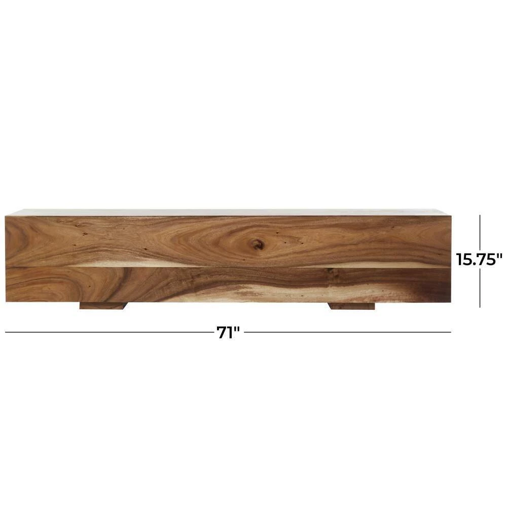 Brown Wood Contemporary Block Bench 15 in. x 71 in. x 16 in. by Litton Lane 7 Brown Wood Contemporary Block Bench 15 in. x 71 in. x 16 in. by Litton Lane - Image 5