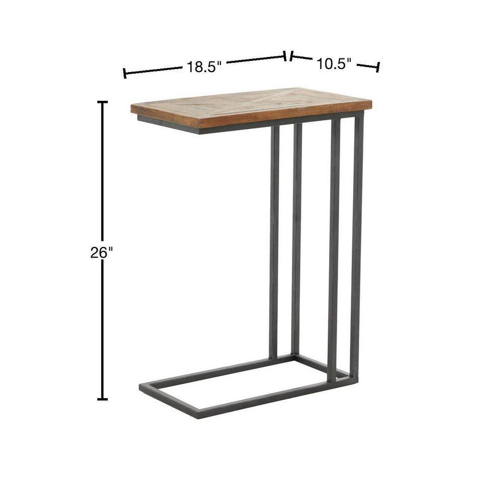 11 in. Black Rectangle Wood C-Shaped End Table with Brown Top by Litton Lane 5 11 in. Black Rectangle Wood C-Shaped End Table with Brown Top by Litton Lane - Image 3