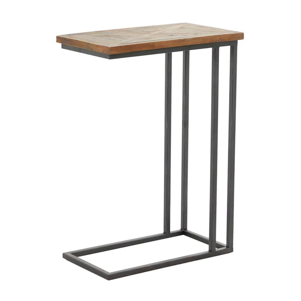 11 in. Black Rectangle Wood C-Shaped End Table with Brown Top by Litton Lane 3 11 in. Black Rectangle Wood C-Shaped End Table with Brown Top by Litton Lane