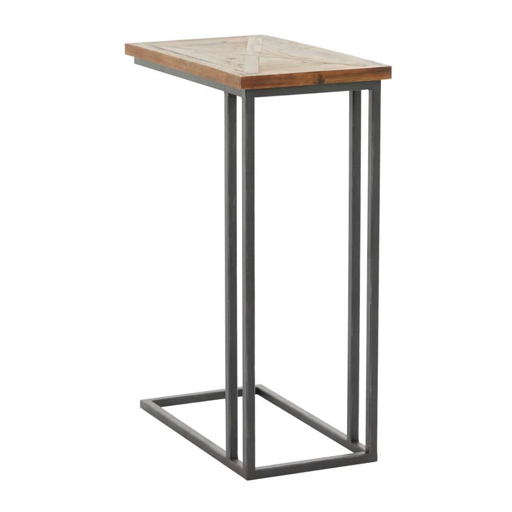 11 in. Black Rectangle Wood C-Shaped End Table with Brown Top by Litton Lane 6 11 in. Black Rectangle Wood C-Shaped End Table with Brown Top by Litton Lane - Image 4