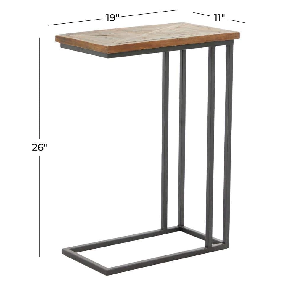 11 in. Black Rectangle Wood C-Shaped End Table with Brown Top by Litton Lane 9 11 in. Black Rectangle Wood C-Shaped End Table with Brown Top by Litton Lane - Image 7