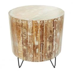 24 in. Brown Round Wood Handmade Distressed End Table with Black Metal Hairpin Legs by Litton Lane 12 24 in. Brown Round Wood Handmade Distressed End Table with Black Metal Hairpin Legs by Litton Lane -Outlet Litton Lane Store brown litton lane end side tables 042736 66 1000