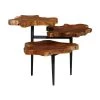 36 in. Brown Round Wood Handmade Live Edge 3 Tier End Table with Black Base by Litton Lane