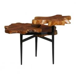 36 in. Brown Round Wood Handmade Live Edge 3 Tier End Table with Black Base by Litton Lane -Outlet Litton Lane Store brown litton lane end side tables 21655 66 1000