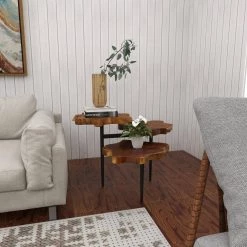 36 in. Brown Round Wood Handmade Live Edge 3 Tier End Table with Black Base by Litton Lane -Outlet Litton Lane Store brown litton lane end side tables 21655 d4 1000