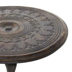 18 in. Brown Round Wood Handmade Intricately Carved Floral End Table with Spiral Leg and Elevated Base by Litton Lane -Outlet Litton Lane Store brown litton lane end side tables 31888 77 1000