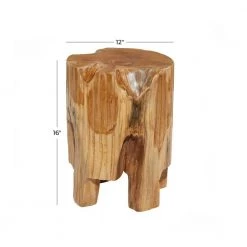 12 in. Brown Round Teak Wood Handmade Live Edge Tree Stump End Table by Litton Lane -Outlet Litton Lane Store brown litton lane end side tables 37908 c3 1000