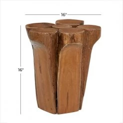 16 in. Brown Round Teak Wood Handmade Live Edge Wood Stump End Table by Litton Lane -Outlet Litton Lane Store brown litton lane end side tables 37923 76 1000