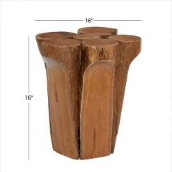 16 in. Brown Round Teak Wood Handmade Live Edge Wood Stump End Table by Litton Lane -Outlet Litton Lane Store brown litton lane end side tables 37923 c3 1000