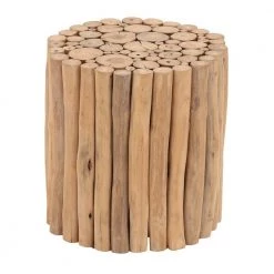 14 in. Brown Cylinder Wood Handmade End Table with Stick Cluster Design by Litton Lane