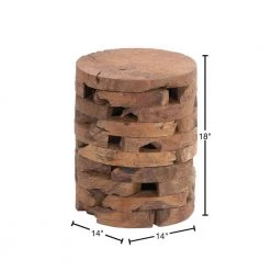 14 in. Brown Cylinder Wood Handmade Live Edge End Table with Brick Inspired Design by Litton Lane -Outlet Litton Lane Store brown litton lane end side tables 38428 40 1000