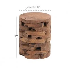 14 in. Brown Cylinder Wood Handmade Live Edge End Table with Brick Inspired Design by Litton Lane -Outlet Litton Lane Store brown litton lane end side tables 38428 76 1000