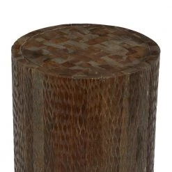 12 in. Brown Cylinder Teak Wood Intricately Carved End Table by Litton Lane 10 12 in. Brown Cylinder Teak Wood Intricately Carved End Table by Litton Lane -Outlet Litton Lane Store brown litton lane end side tables 42062 44 1000