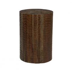12 in. Brown Cylinder Teak Wood Intricately Carved End Table by Litton Lane