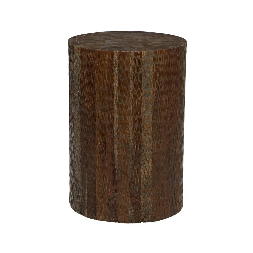 12 in. Brown Cylinder Teak Wood Intricately Carved End Table by Litton Lane 3 12 in. Brown Cylinder Teak Wood Intricately Carved End Table by Litton Lane