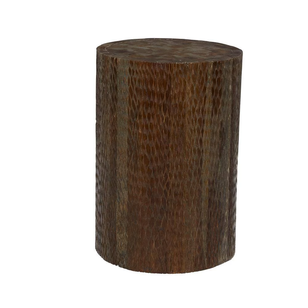 12 in. Brown Cylinder Teak Wood Intricately Carved End Table by Litton Lane 4 12 in. Brown Cylinder Teak Wood Intricately Carved End Table by Litton Lane - Image 2