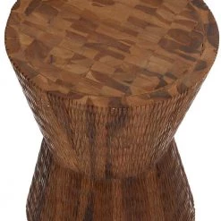 13 in. Brown Geometric Teak Wood Intricately Carved End Table by Litton Lane -Outlet Litton Lane Store brown litton lane end side tables 42063 1f 1000