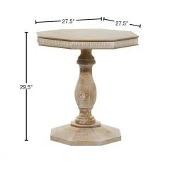28 in. Brown Hexagon Wood Handmade Intricately Carved End Table by Litton Lane -Outlet Litton Lane Store brown litton lane end side tables 43370 40 1000