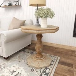 28 in. Brown Hexagon Wood Handmade Intricately Carved End Table by Litton Lane -Outlet Litton Lane Store brown litton lane end side tables 43370 44 1000