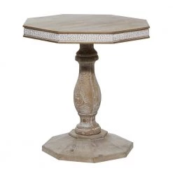 28 in. Brown Hexagon Wood Handmade Intricately Carved End Table by Litton Lane