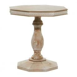 28 in. Brown Hexagon Wood Handmade Intricately Carved End Table by Litton Lane -Outlet Litton Lane Store brown litton lane end side tables 43370 66 1000