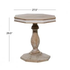 28 in. Brown Hexagon Wood Handmade Intricately Carved End Table by Litton Lane -Outlet Litton Lane Store brown litton lane end side tables 43370 c3 1000