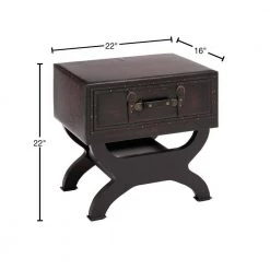 16 in. Brown Square Wood Vintage Faux Leather Single Drawer End Table with Curved Style Leg Stand by Litton Lane -Outlet Litton Lane Store brown litton lane end side tables 55744 40 1000